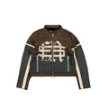 FREEDOM ITALIAN CALF LEATHER BIKER JACKET : BROWN / SAND / GREY