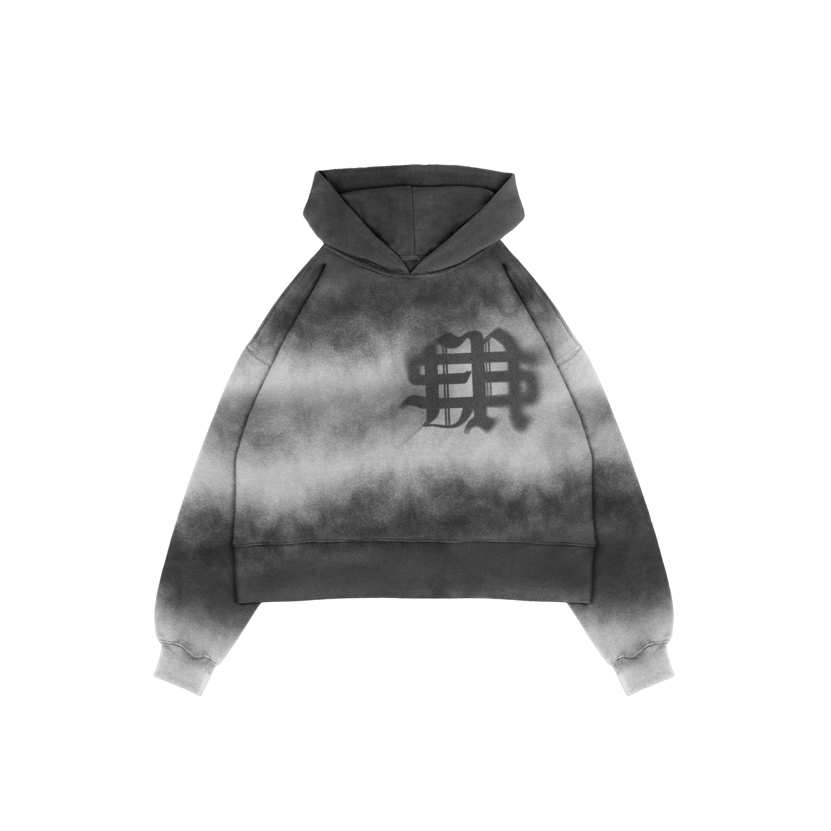 LOSTCAUSE BOX-FIT HOODIE : BLACK/GREY DYE
