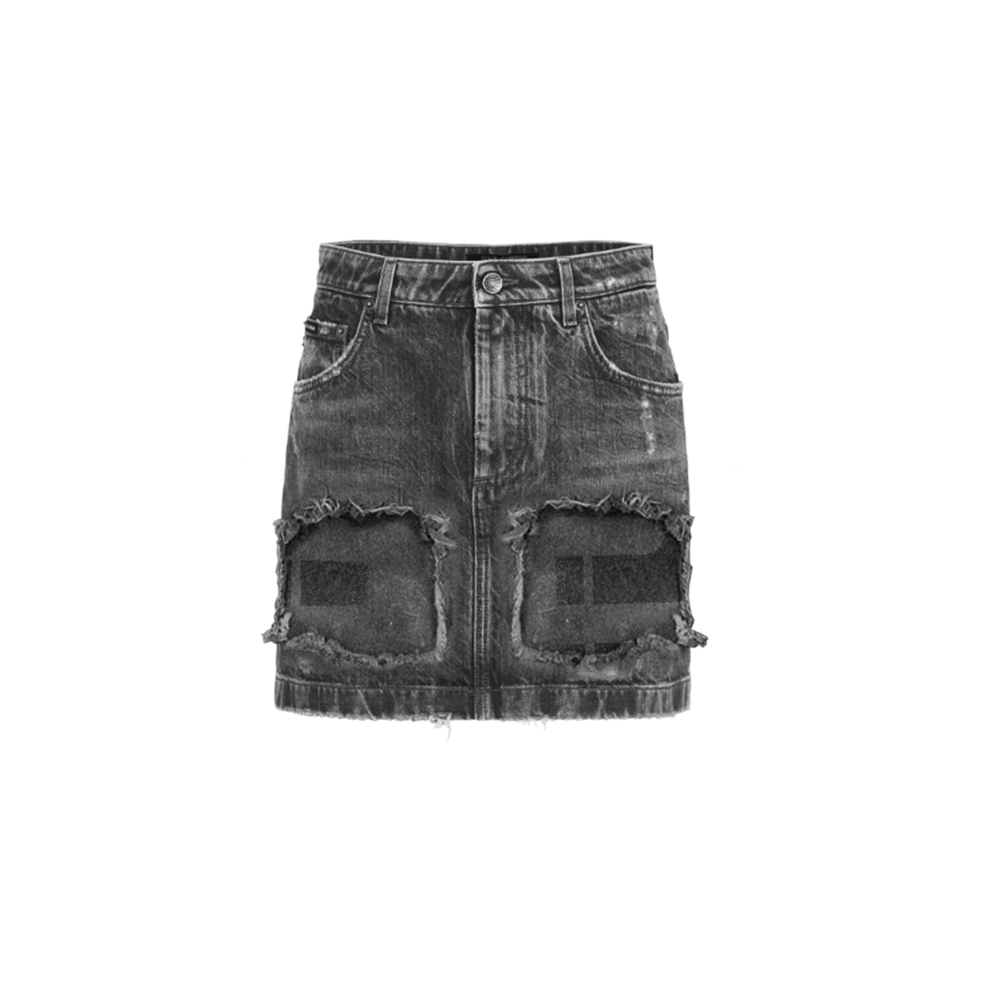 LOSTCAUSE WOMEN’S DISTRESSED DENIM SKIRT : GREY